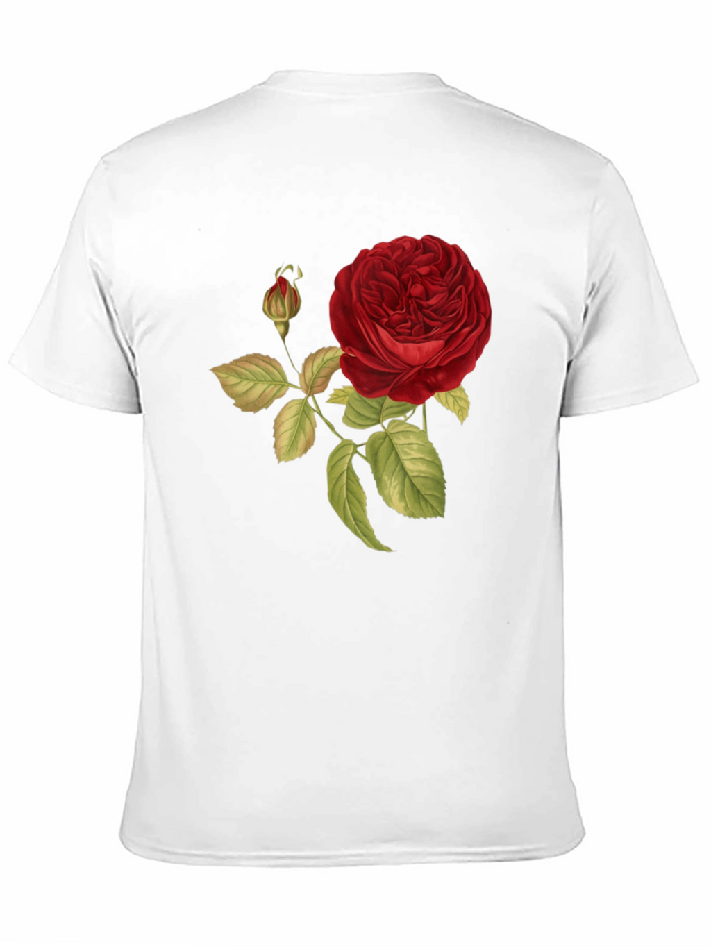 Red Rose Print Black T-Shirt