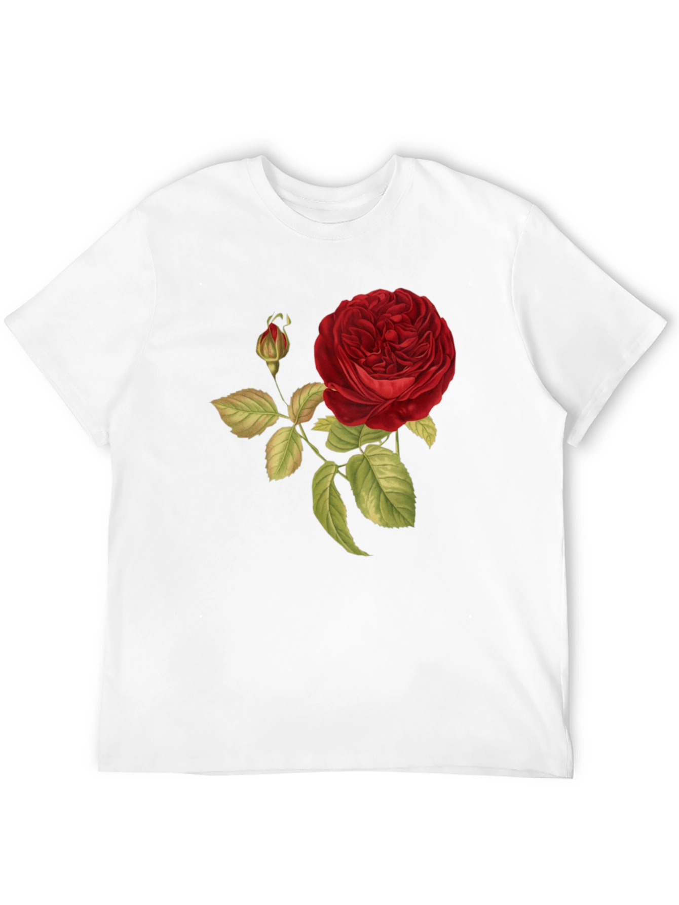 Red Rose Print Black T-Shirt