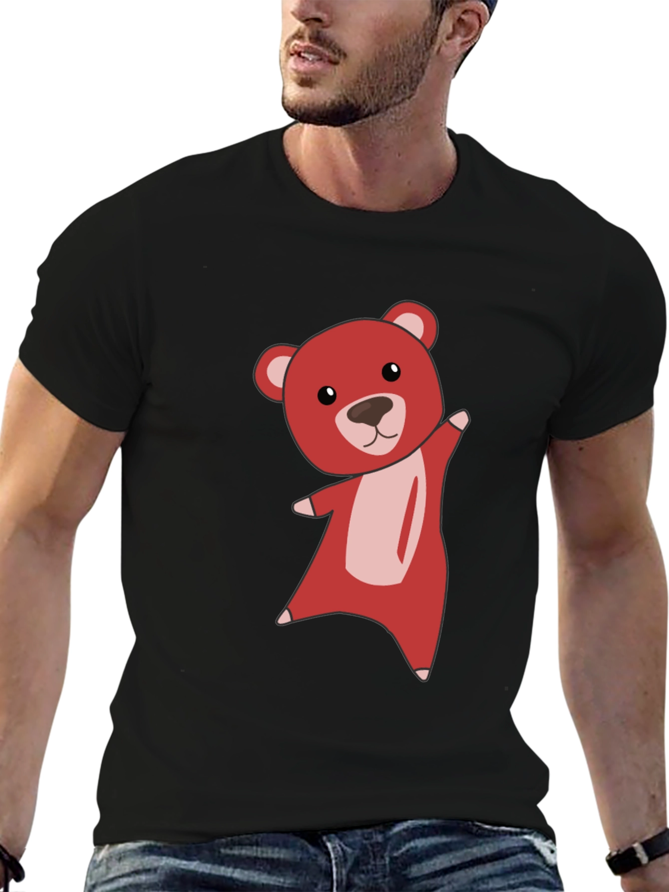 Cute Bear Graphic Tee - Soft Black T-Shirt