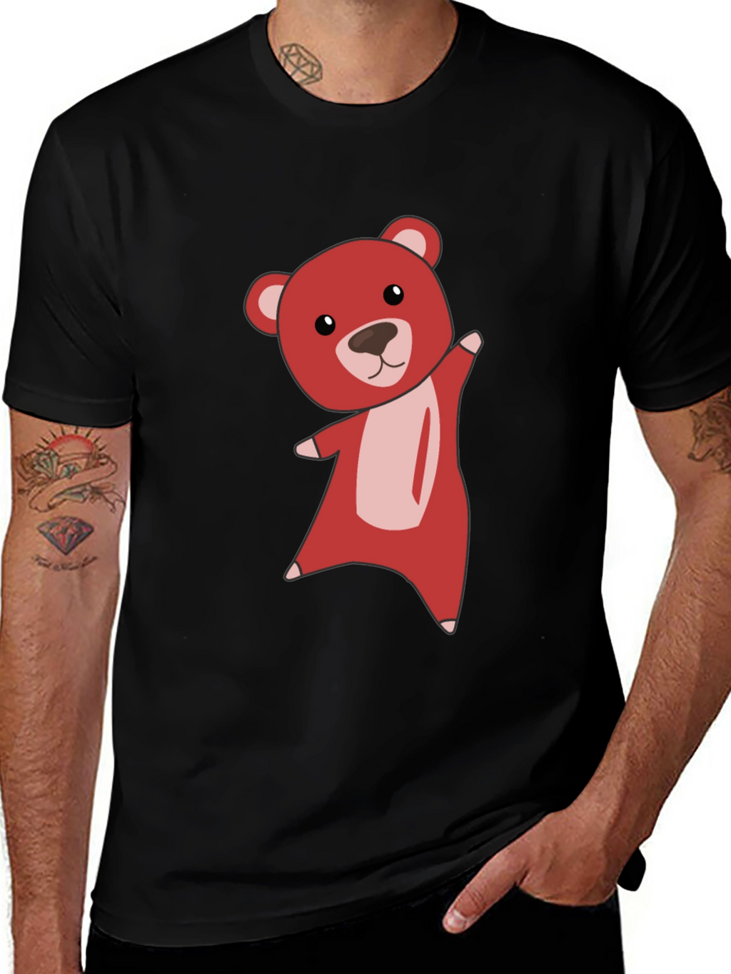 Cute Bear Graphic Tee - Soft Black T-Shirt