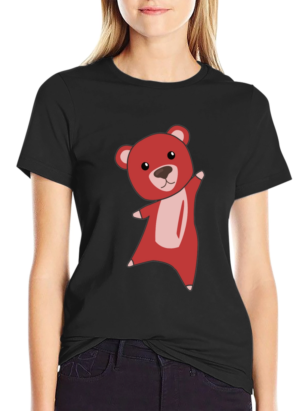 Cute Bear Graphic Tee - Soft Black T-Shirt