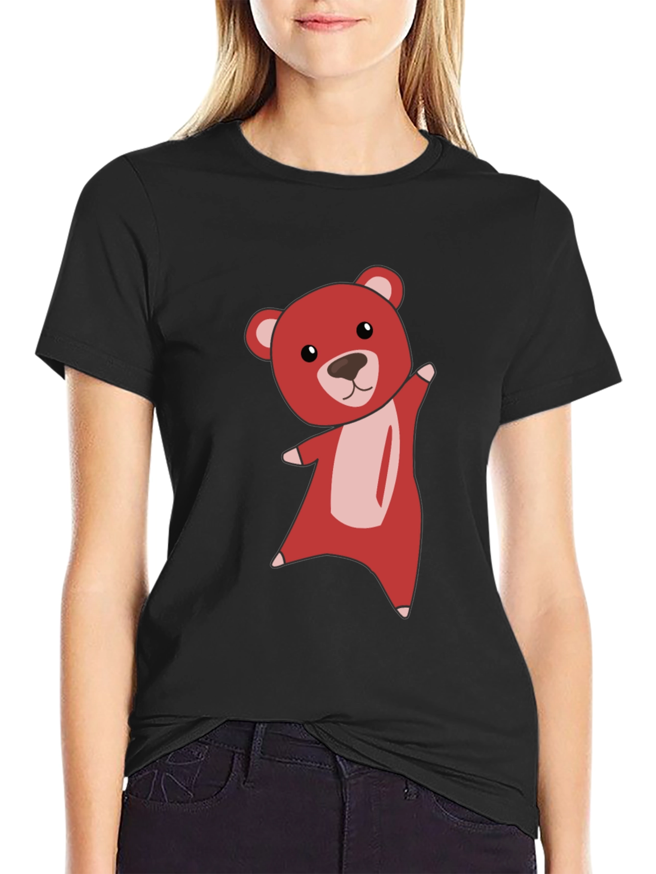 Cute Bear Graphic Tee - Soft Black T-Shirt