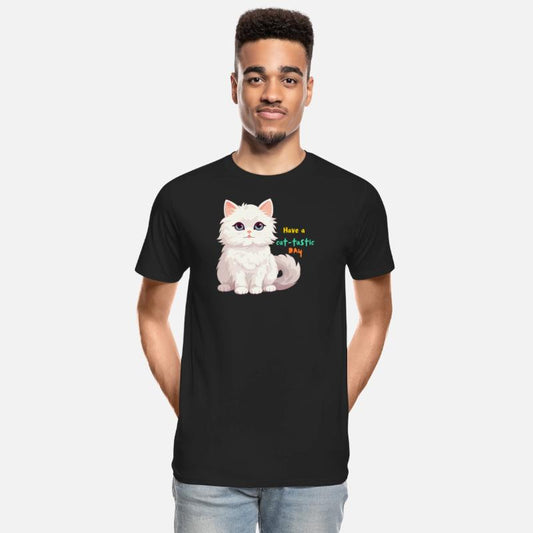 Whimsical White Cat with Playful Text