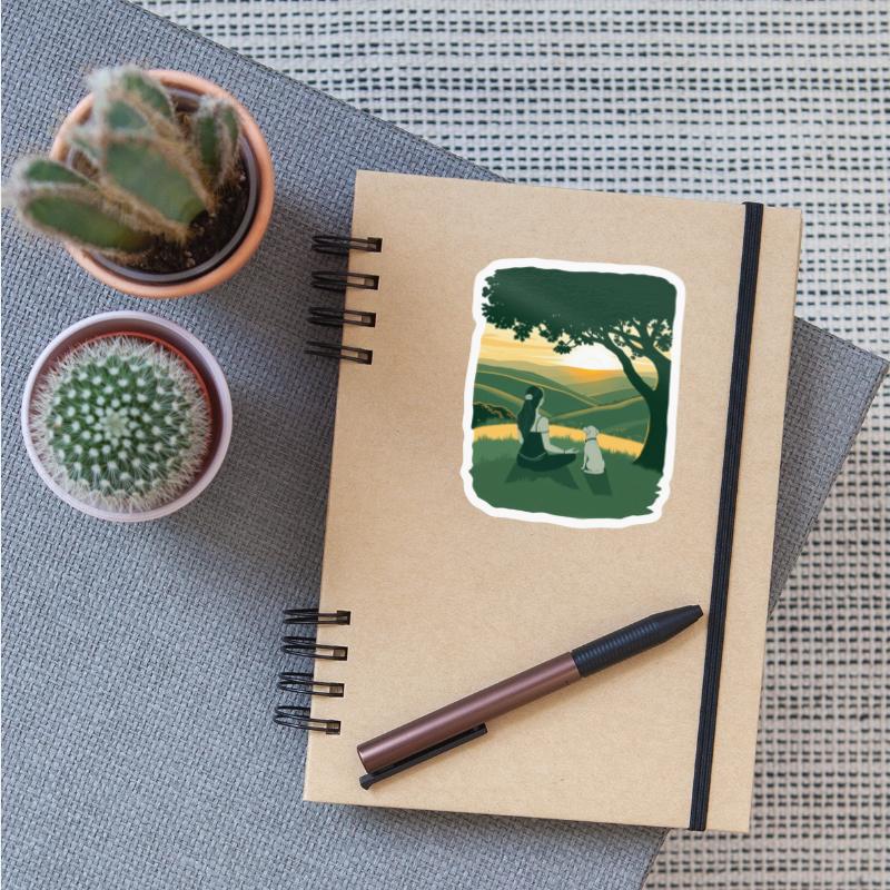 woman doing mediation under the tree with her dog