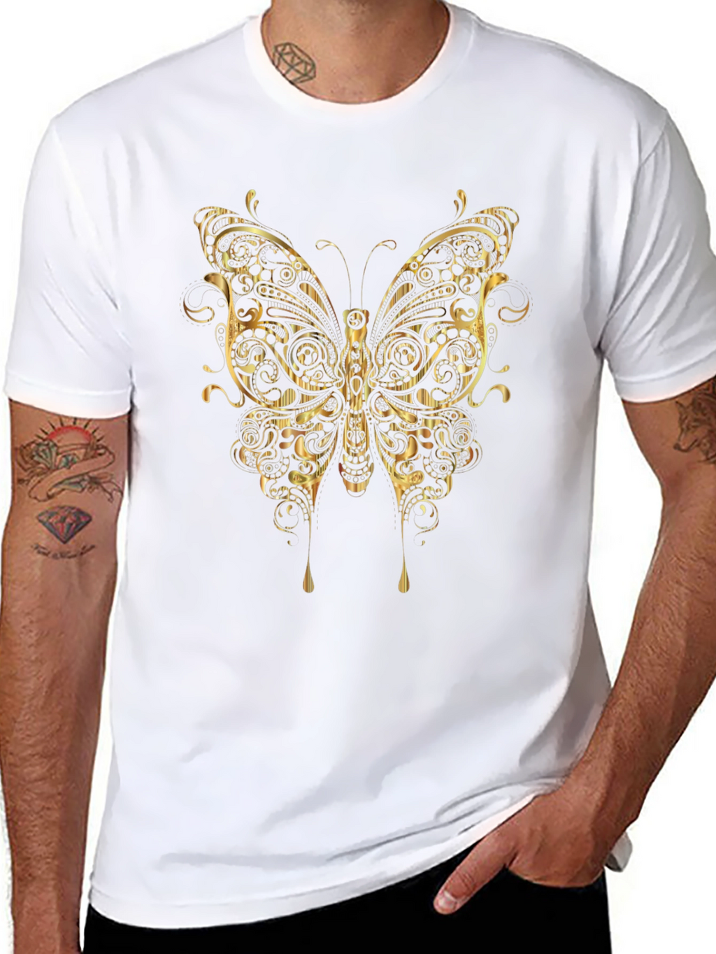 Ornate Gold Butterfly Graphic T-Shirt
