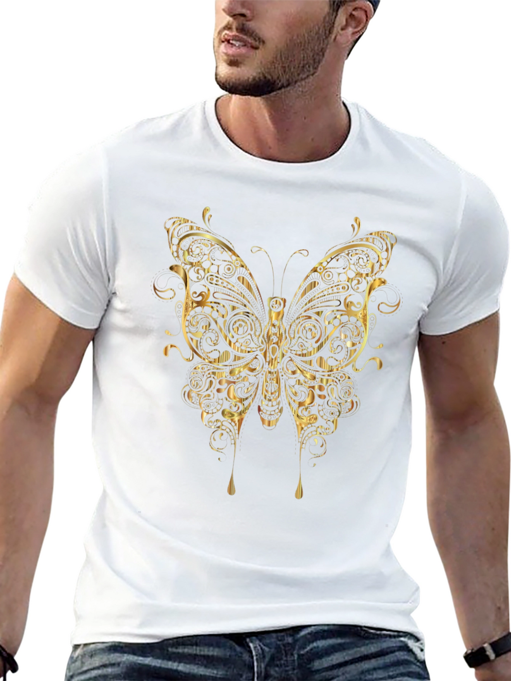 Ornate Gold Butterfly Graphic T-Shirt