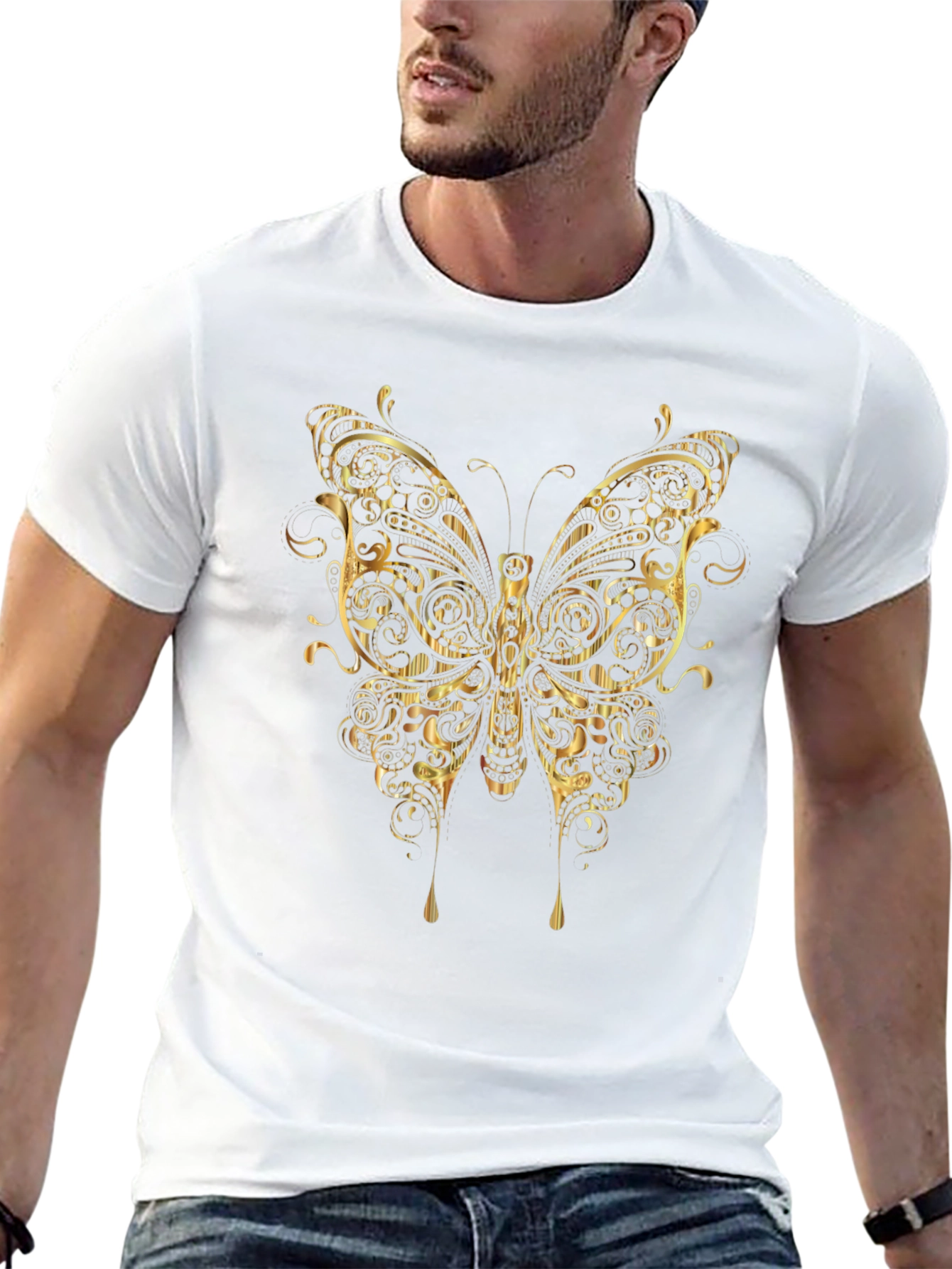 Ornate Gold Butterfly Graphic T-Shirt