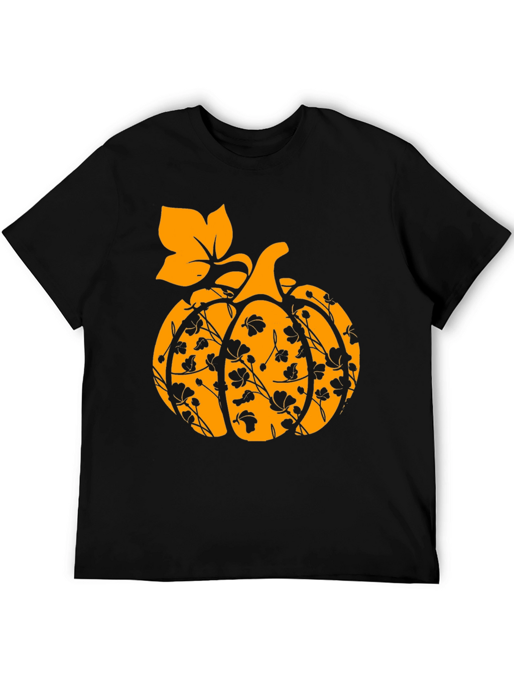 Fall Pumpkin Floral T-Shirt - Black