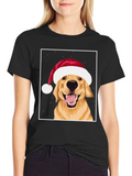 Dog with Santa Hat Graphic Tee