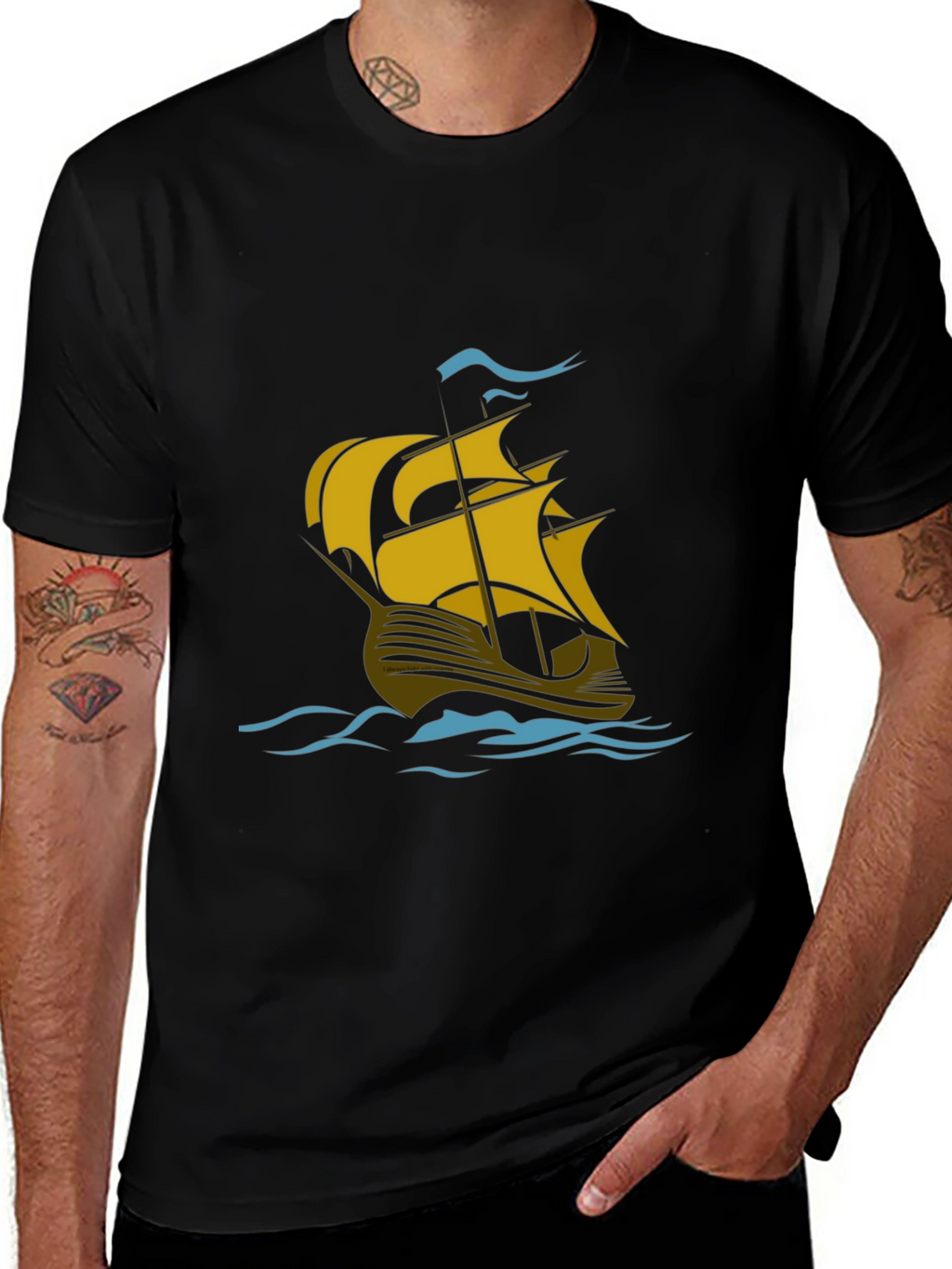 Nautical Sailboat Graphic T-Shirt - Black