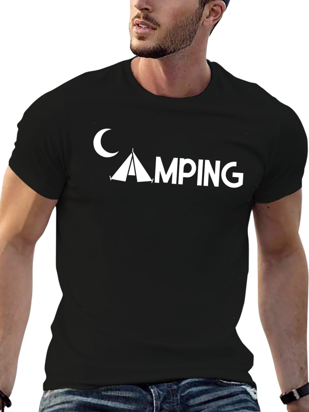 Camping Graphic T-Shirt - Moon & Tent Design