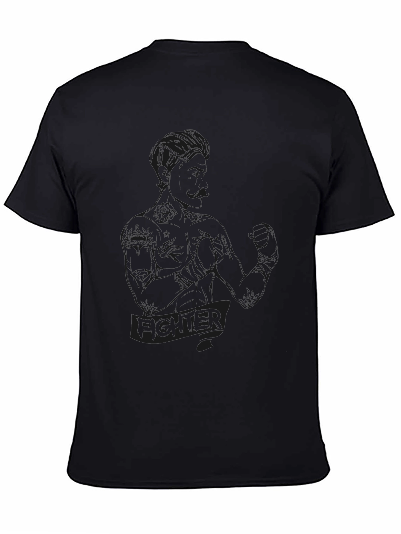 Fighter Graphic Tee - Black Crew Neck T-Shirt