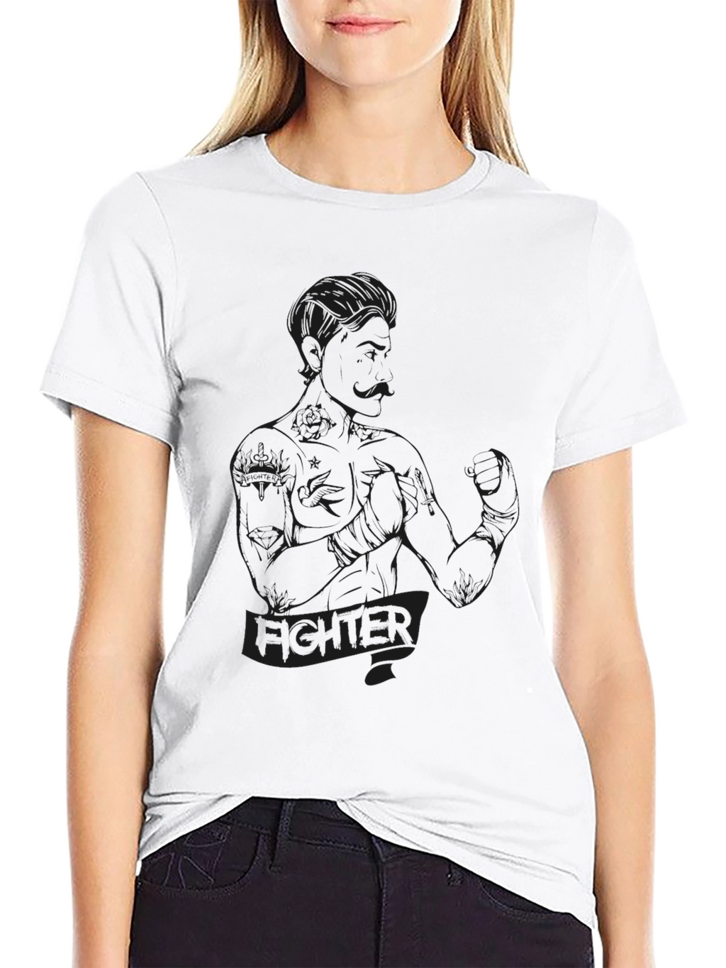 Fighter Graphic Tee - Black Crew Neck T-Shirt