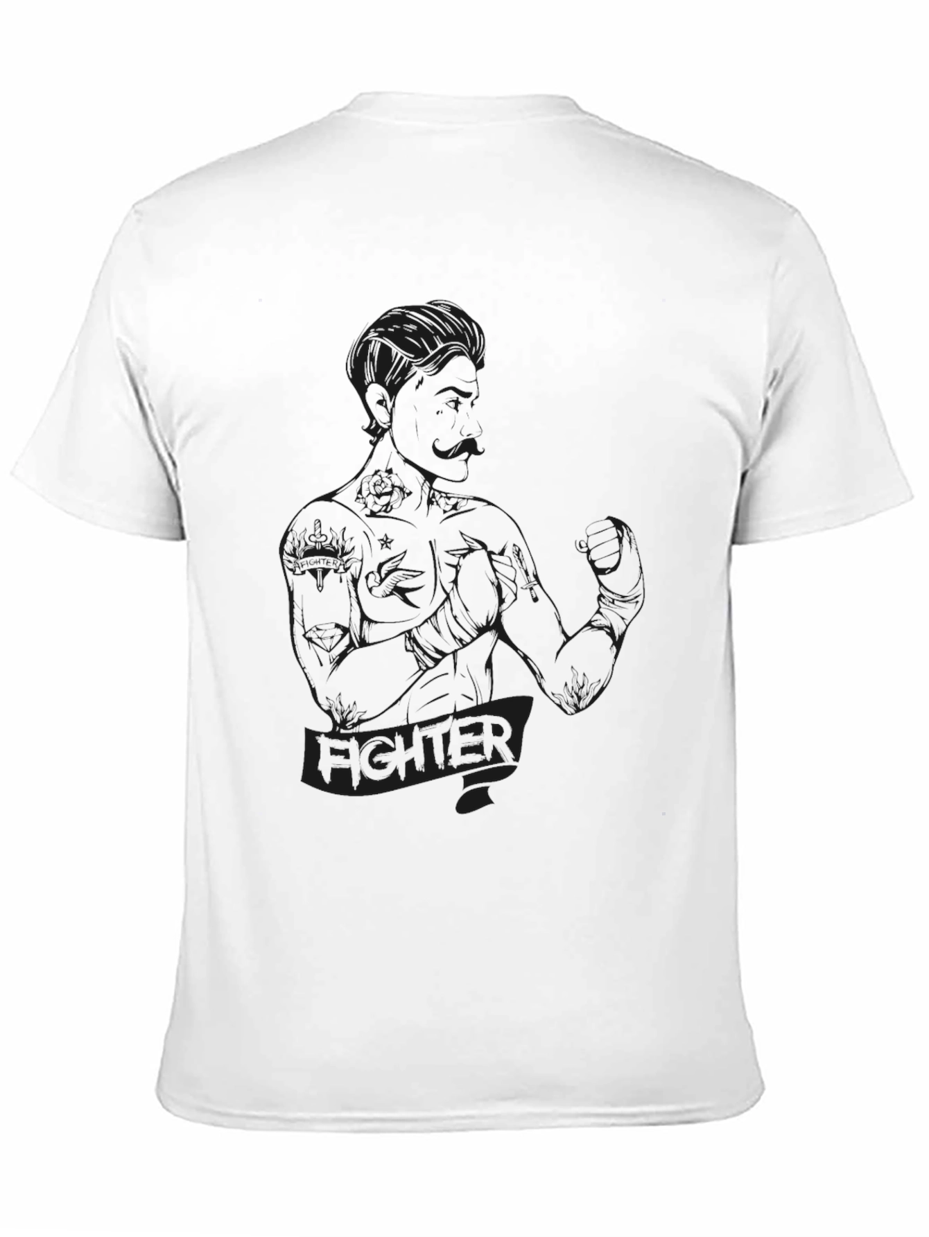 Fighter Graphic Tee - Black Crew Neck T-Shirt