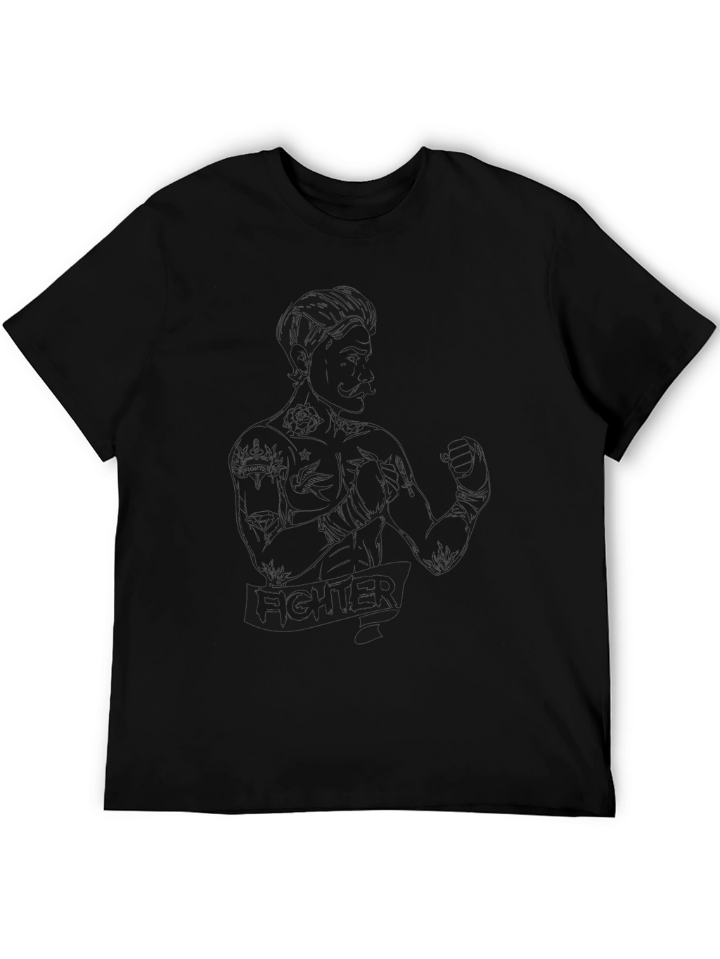 Fighter Graphic Tee - Black Crew Neck T-Shirt