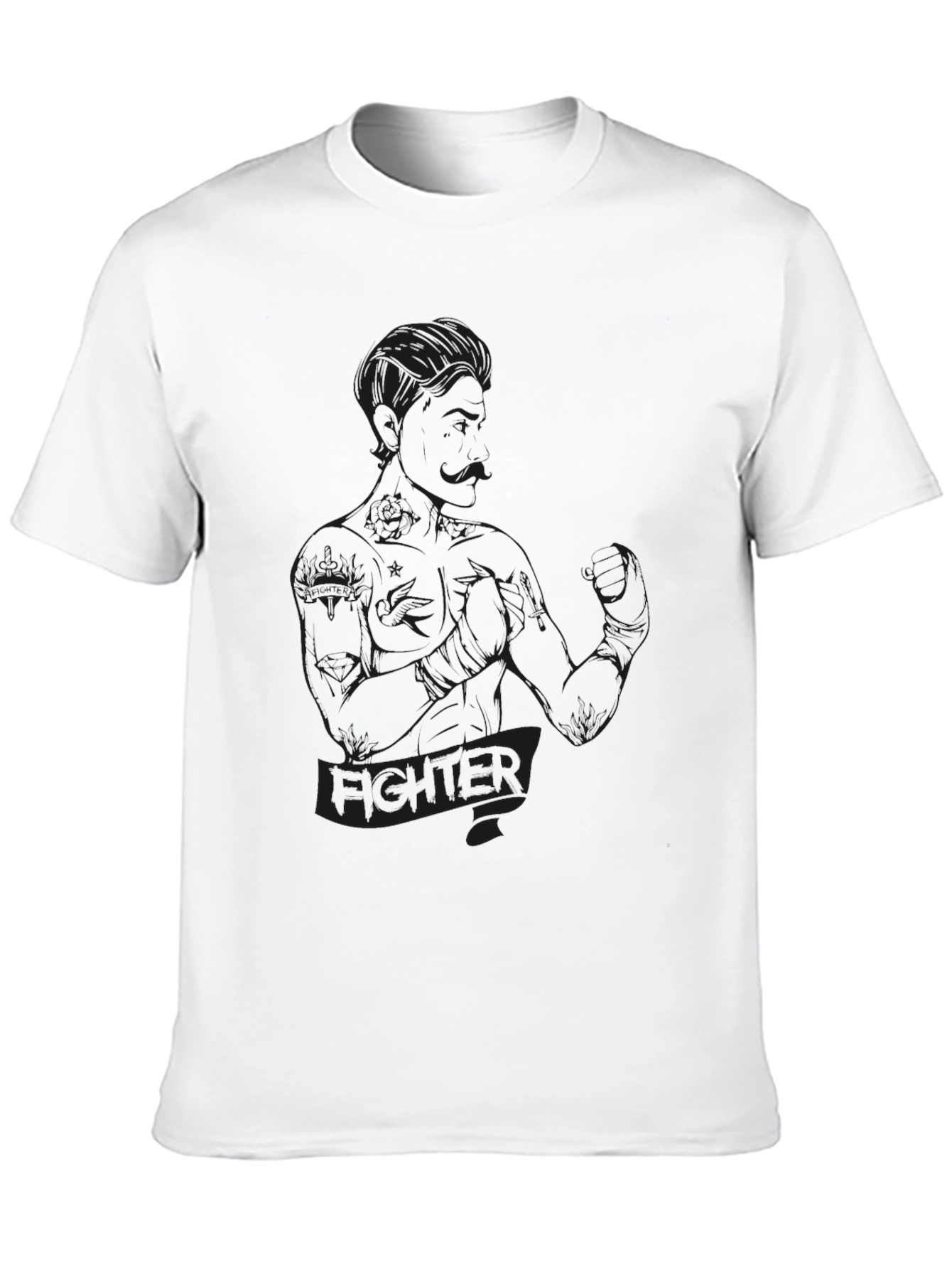 Fighter Graphic Tee - Black Crew Neck T-Shirt