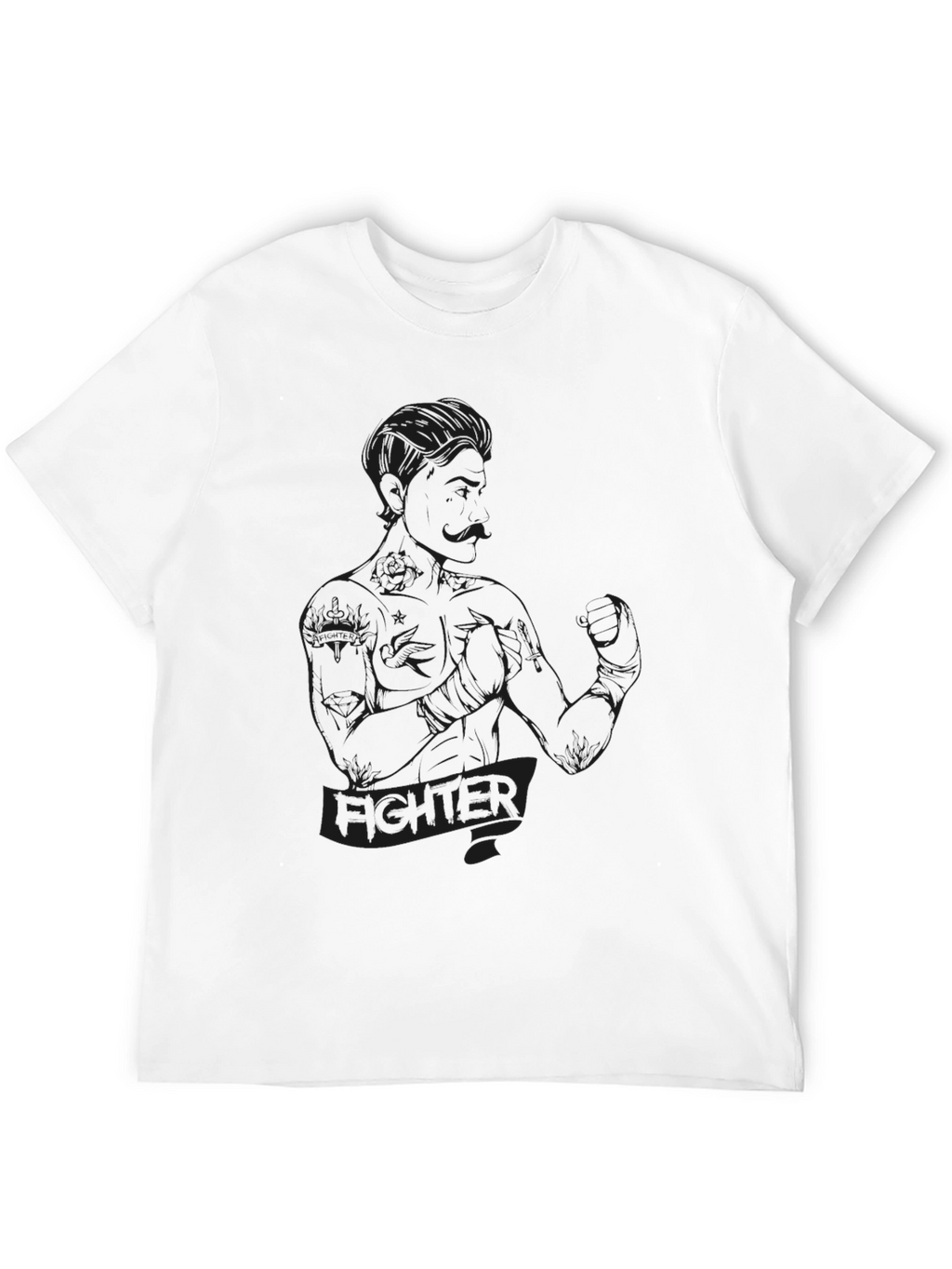 Fighter Graphic Tee - Black Crew Neck T-Shirt