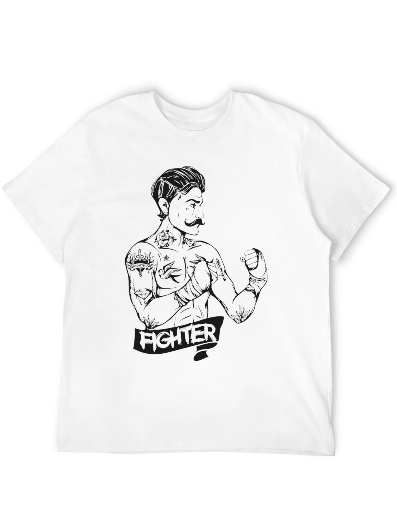 Fighter Graphic Tee - Black Crew Neck T-Shirt
