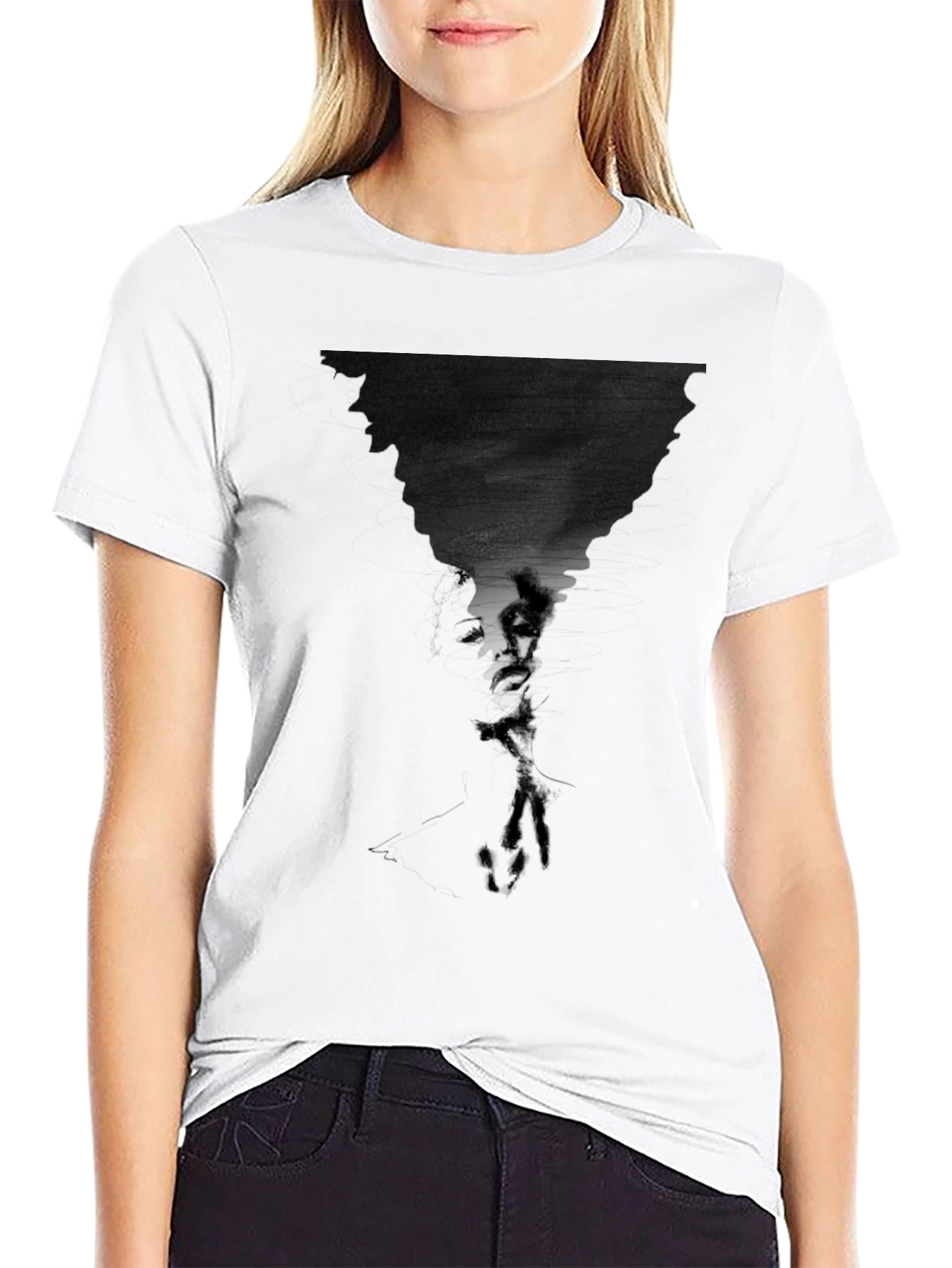 Abstract Face Print Black T-Shirt