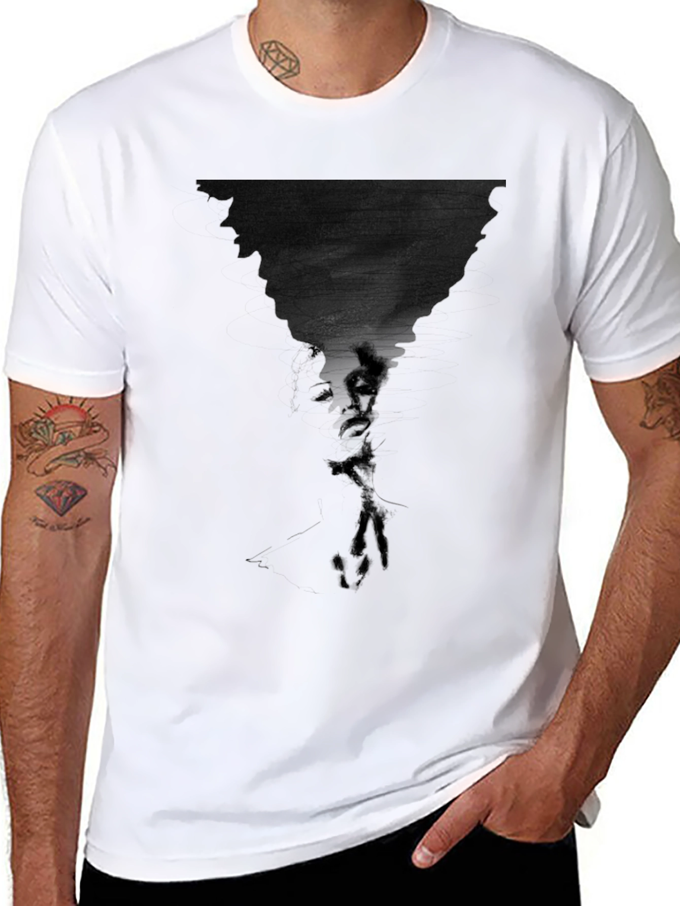 Abstract Face Print Black T-Shirt