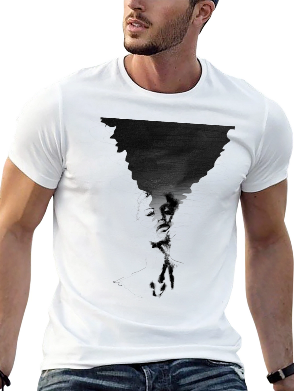 Abstract Face Print Black T-Shirt