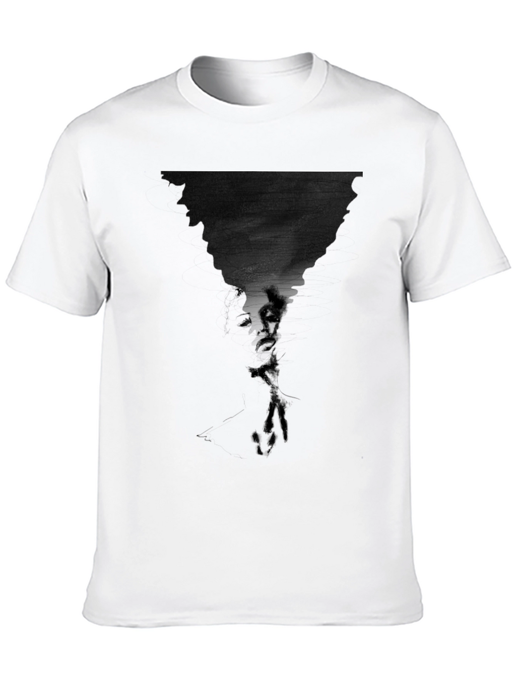 Abstract Face Print Black T-Shirt