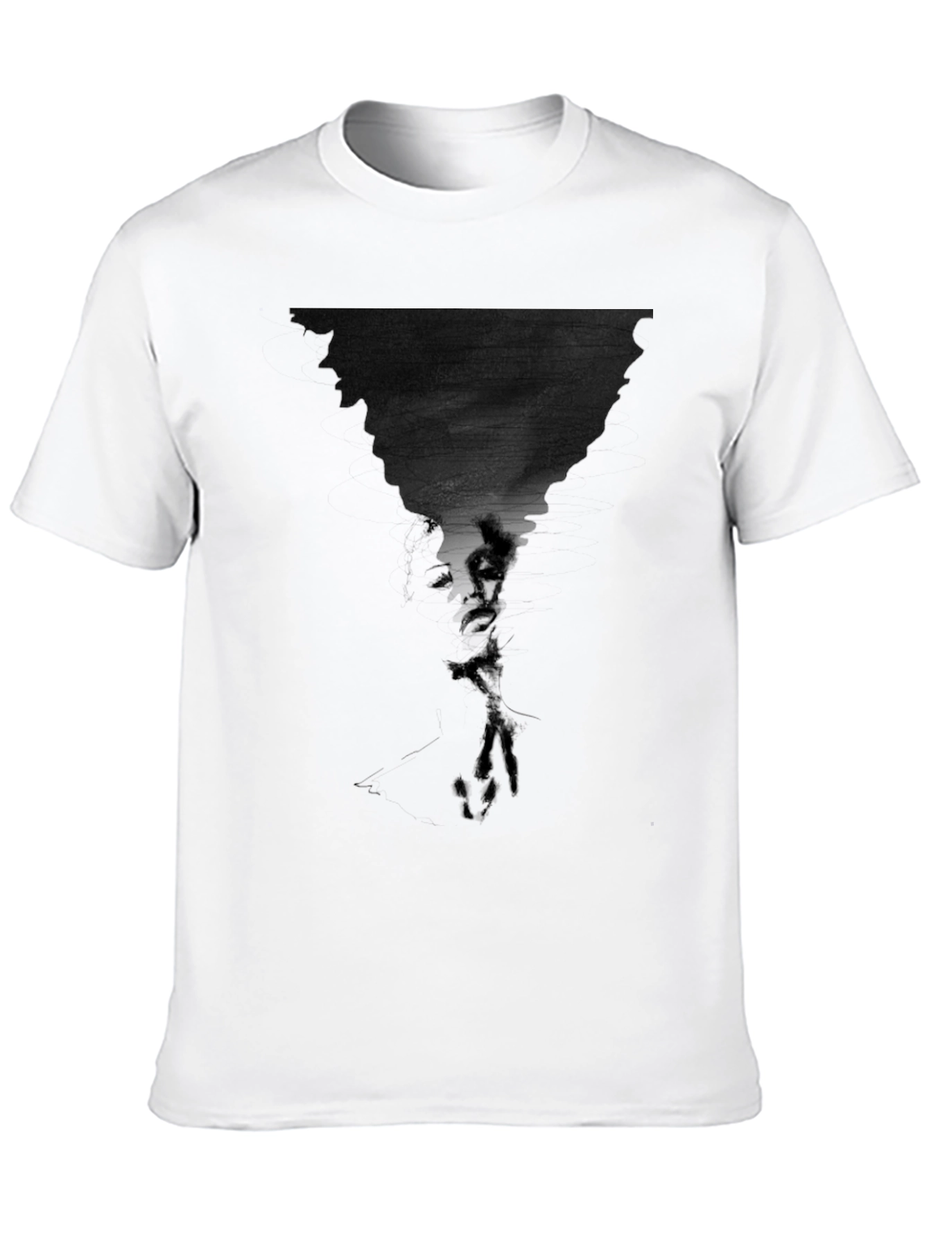 Abstract Face Print Black T-Shirt