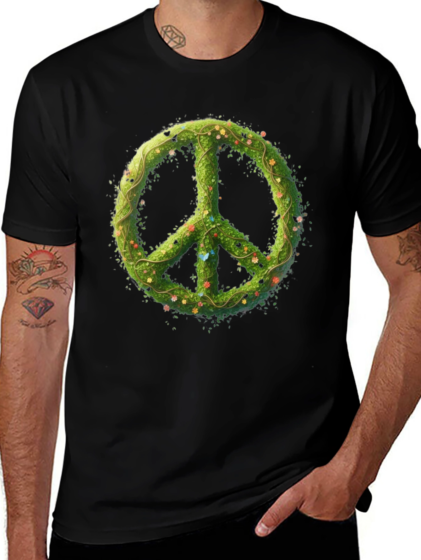 Nature Peace Sign Black Graphic Tee