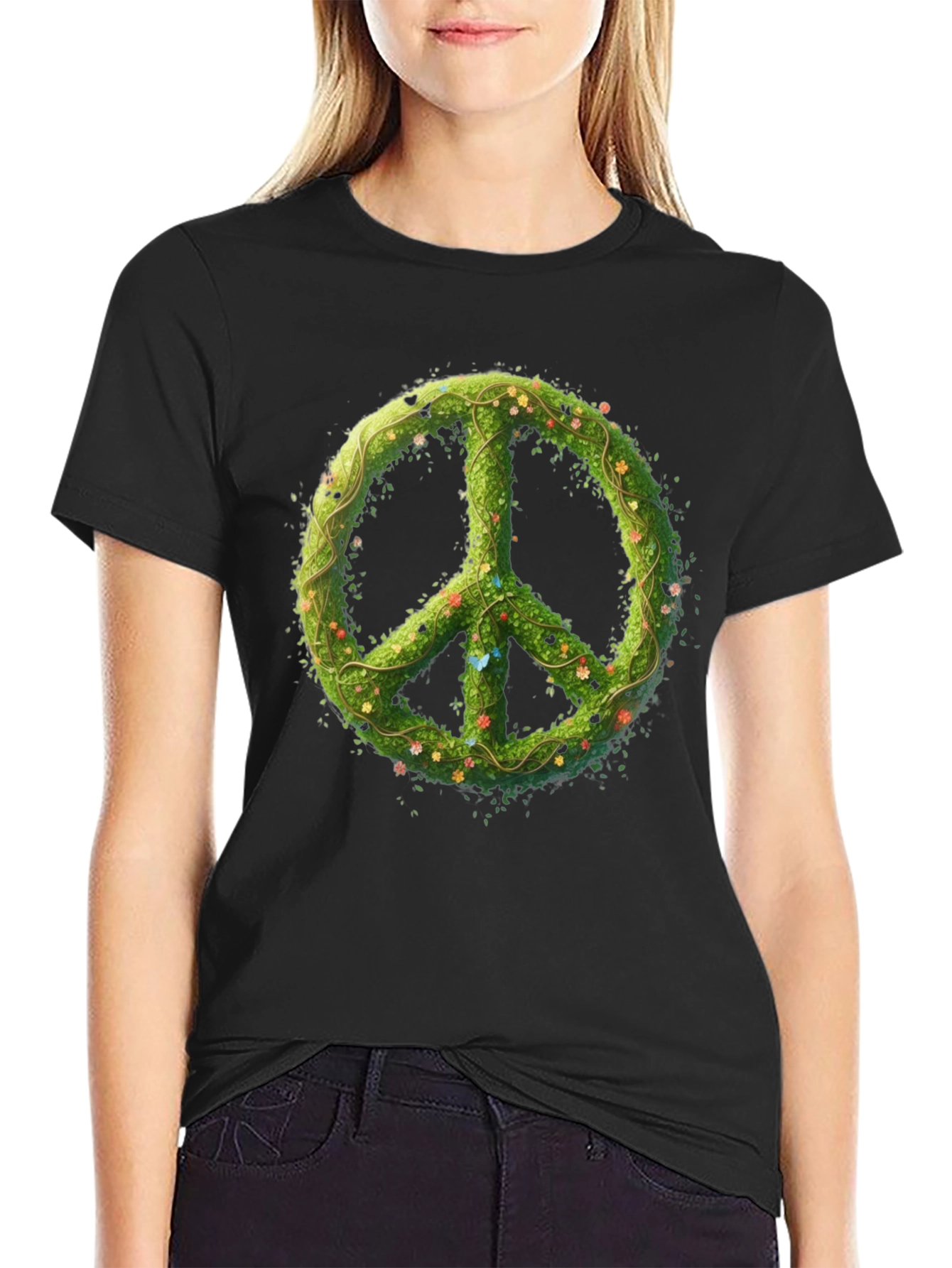 Nature Peace Sign Black Graphic Tee
