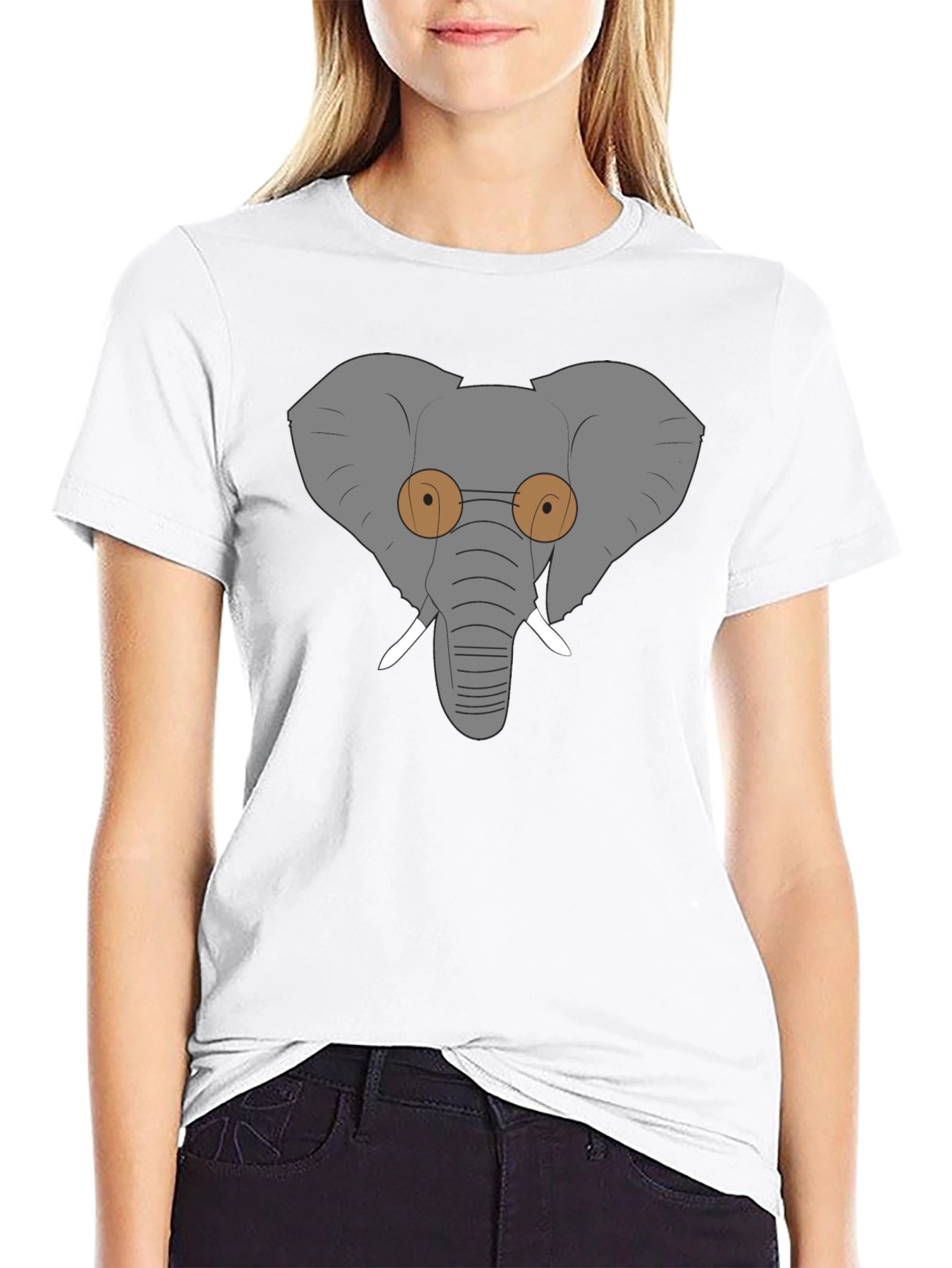 Elephant with Glasses Graphic Tee - Black Cotton