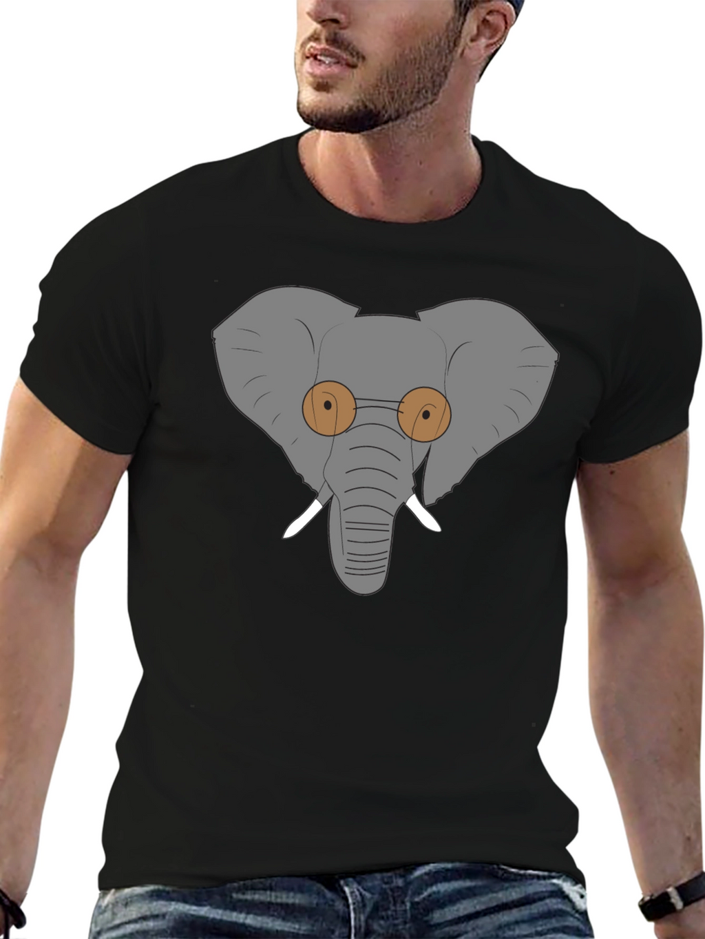 Elephant with Glasses Graphic Tee - Black Cotton