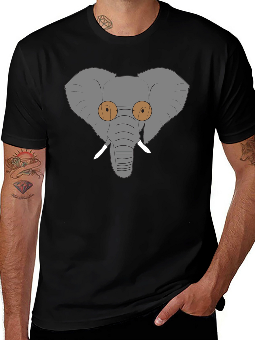 Elephant with Glasses Graphic Tee - Black Cotton