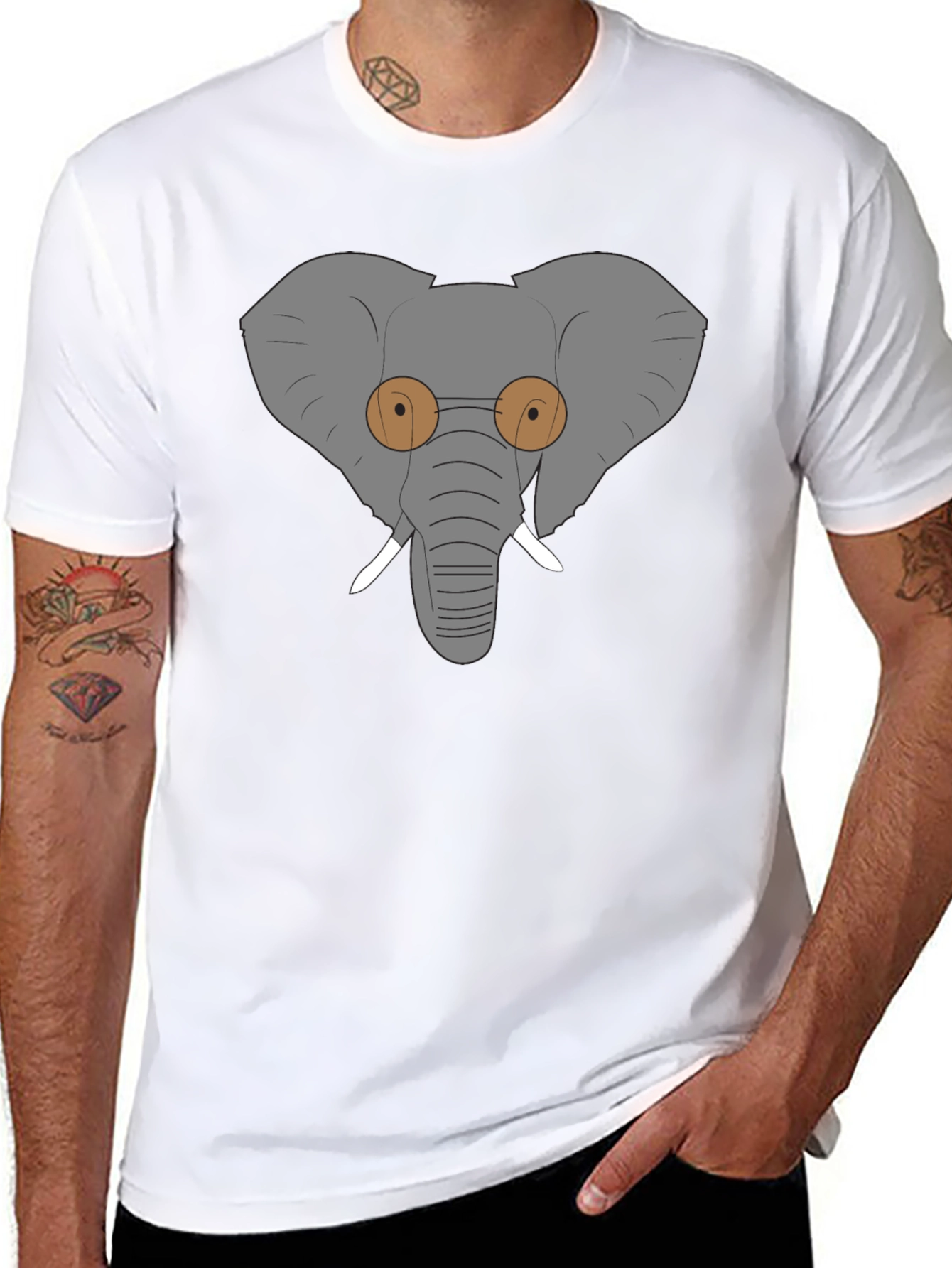 Elephant with Glasses Graphic Tee - Black Cotton