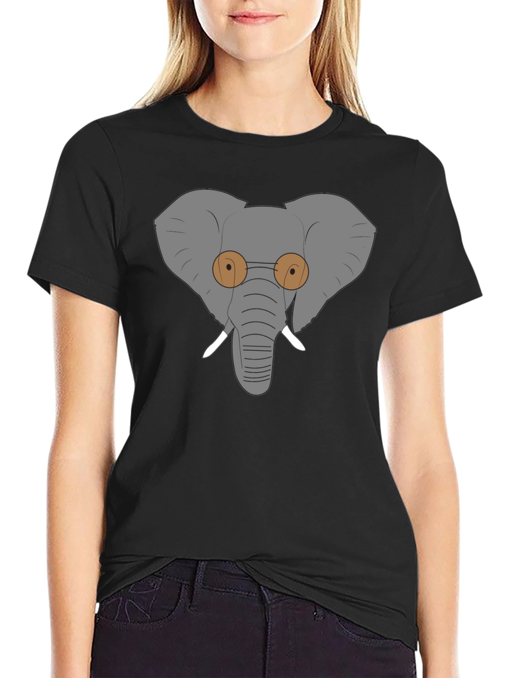 Elephant with Glasses Graphic Tee - Black Cotton