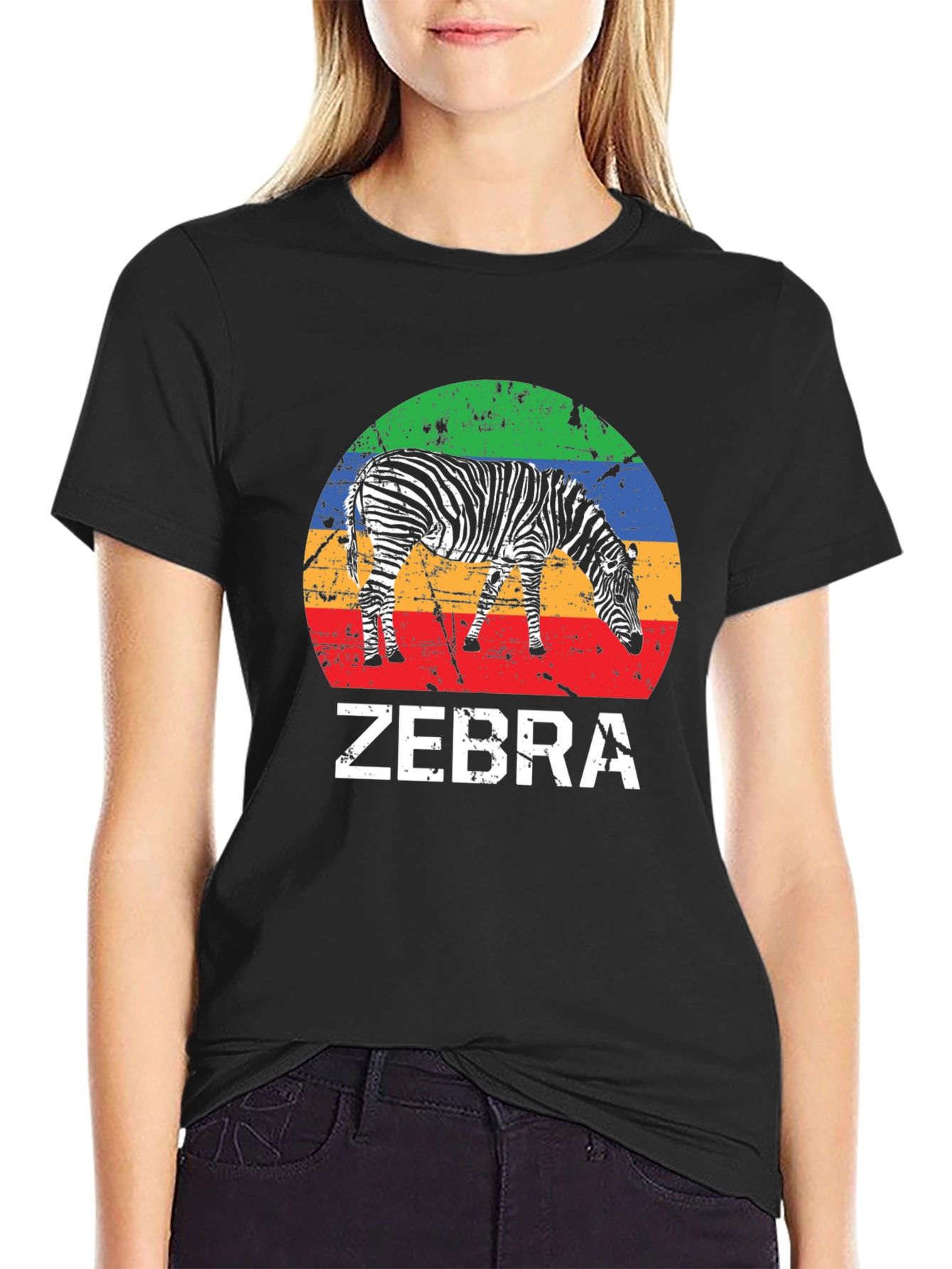 Zebra Graphic Tee - Retro Sunset Design
