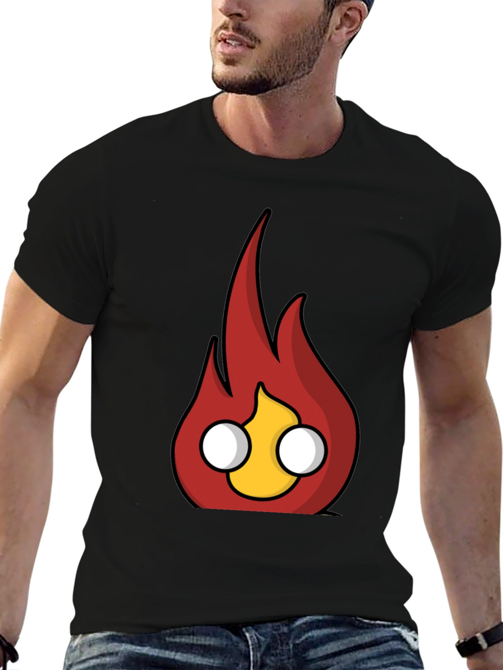 Flame Character Graphic Black T-Shirt