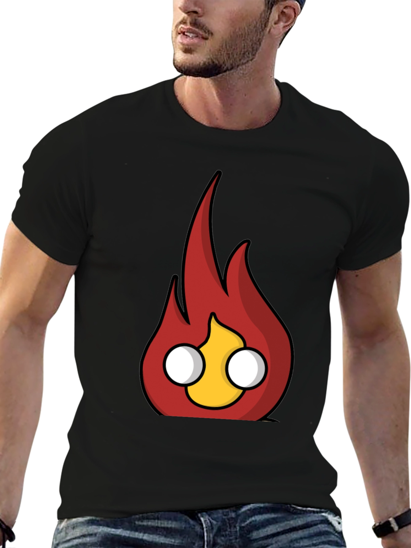 Flame Character Graphic Black T-Shirt