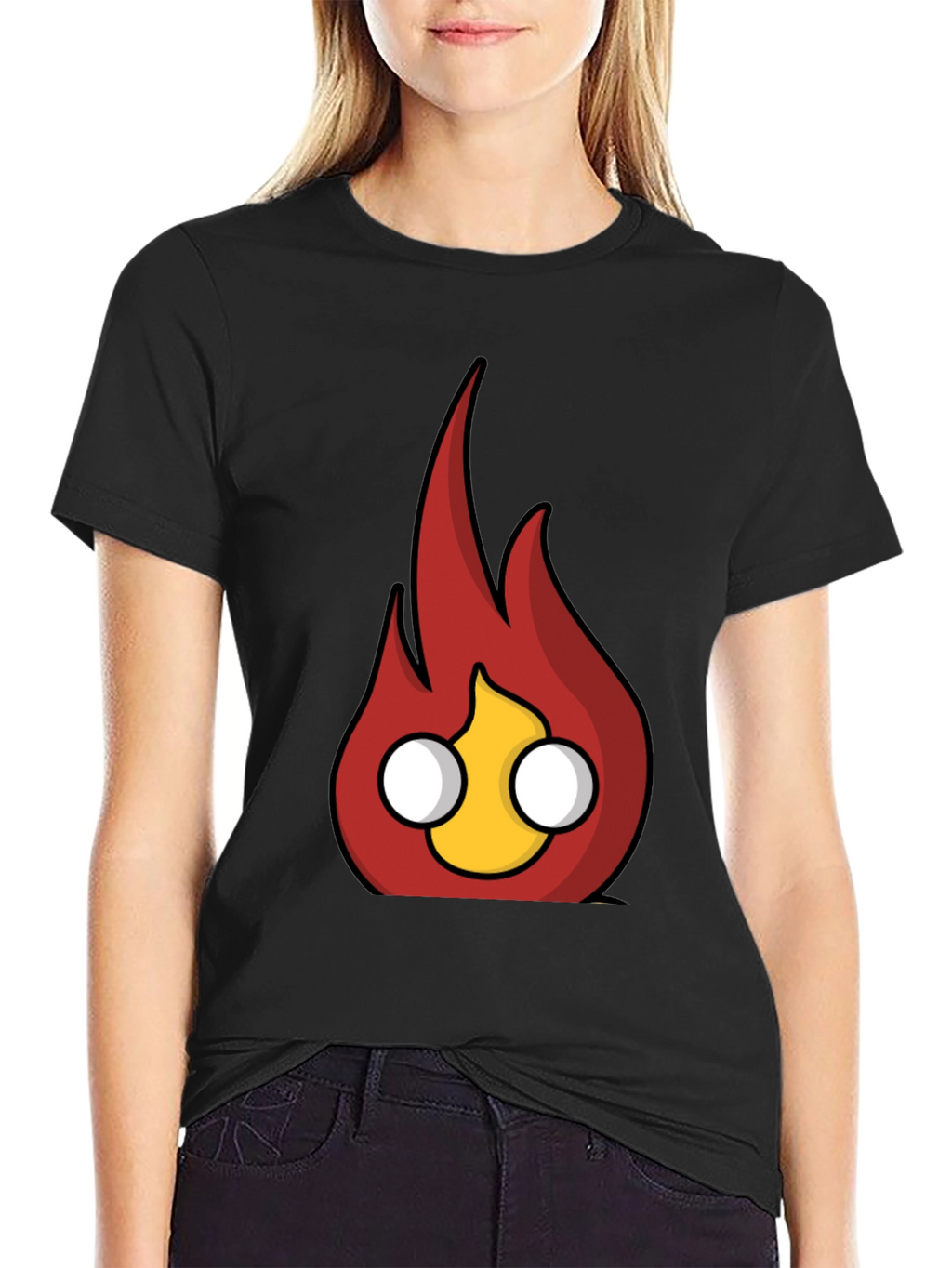 Flame Character Graphic Black T-Shirt