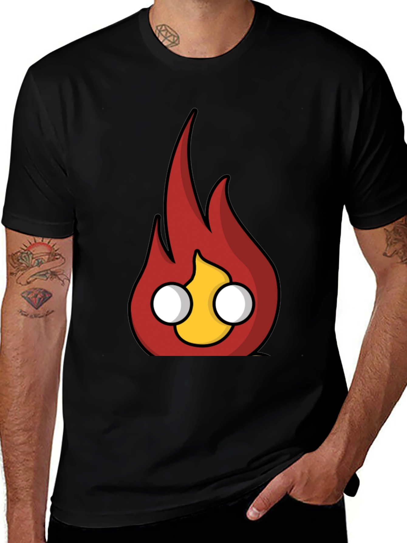 Flame Character Graphic Black T-Shirt