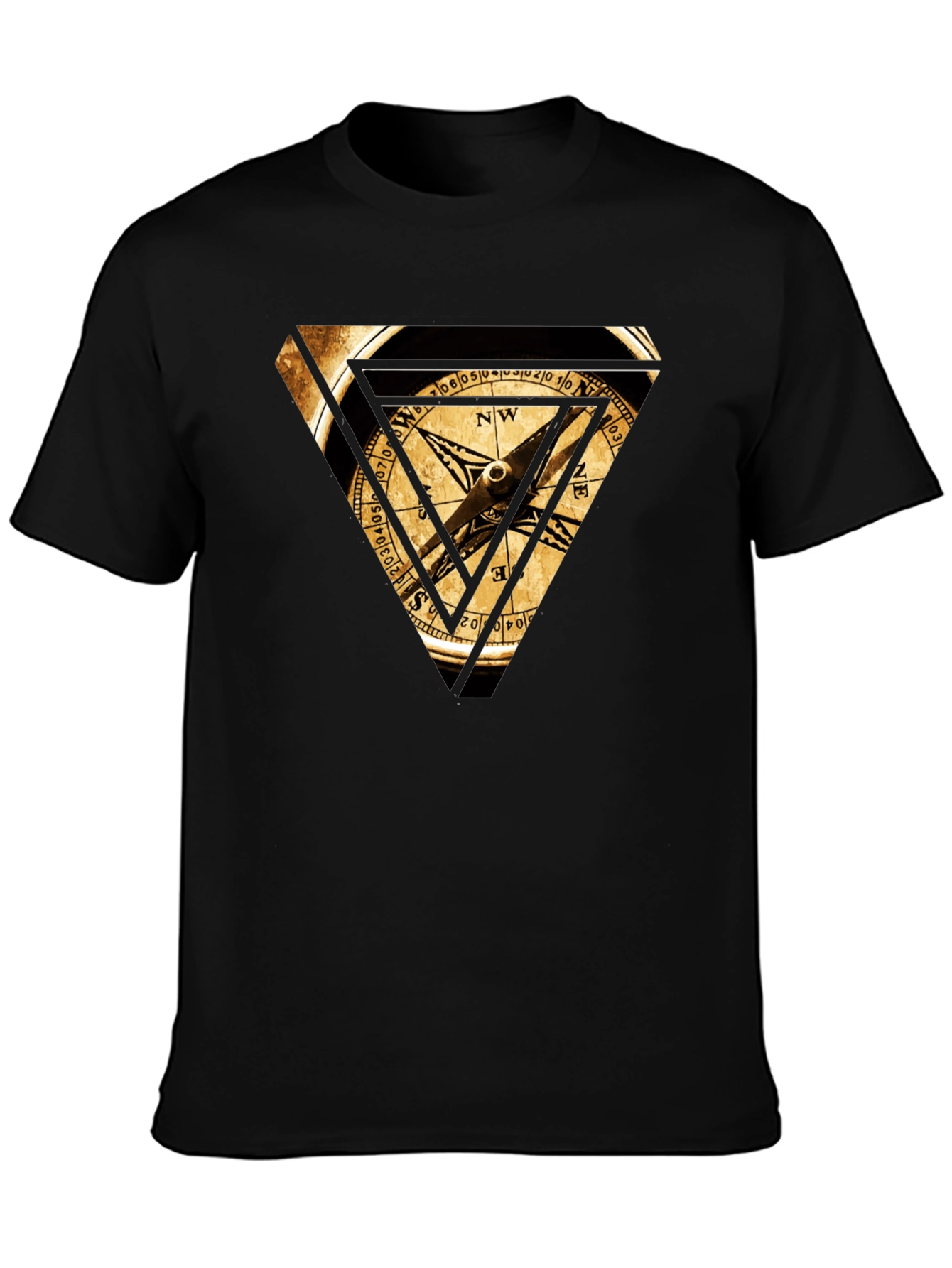 Compass Triangle Graphic Tee - Black Cotton Blend