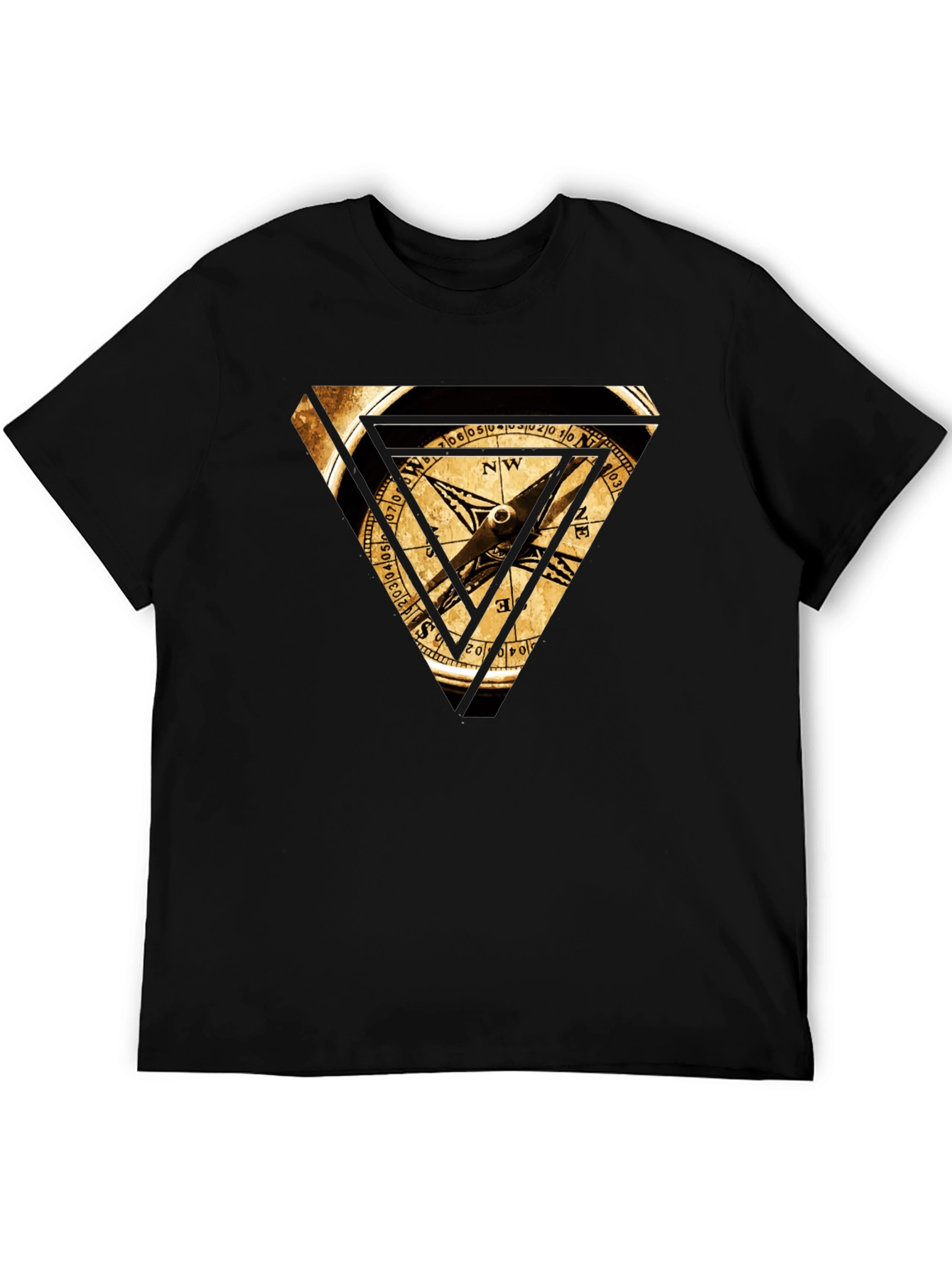 Compass Triangle Graphic Tee - Black Cotton Blend