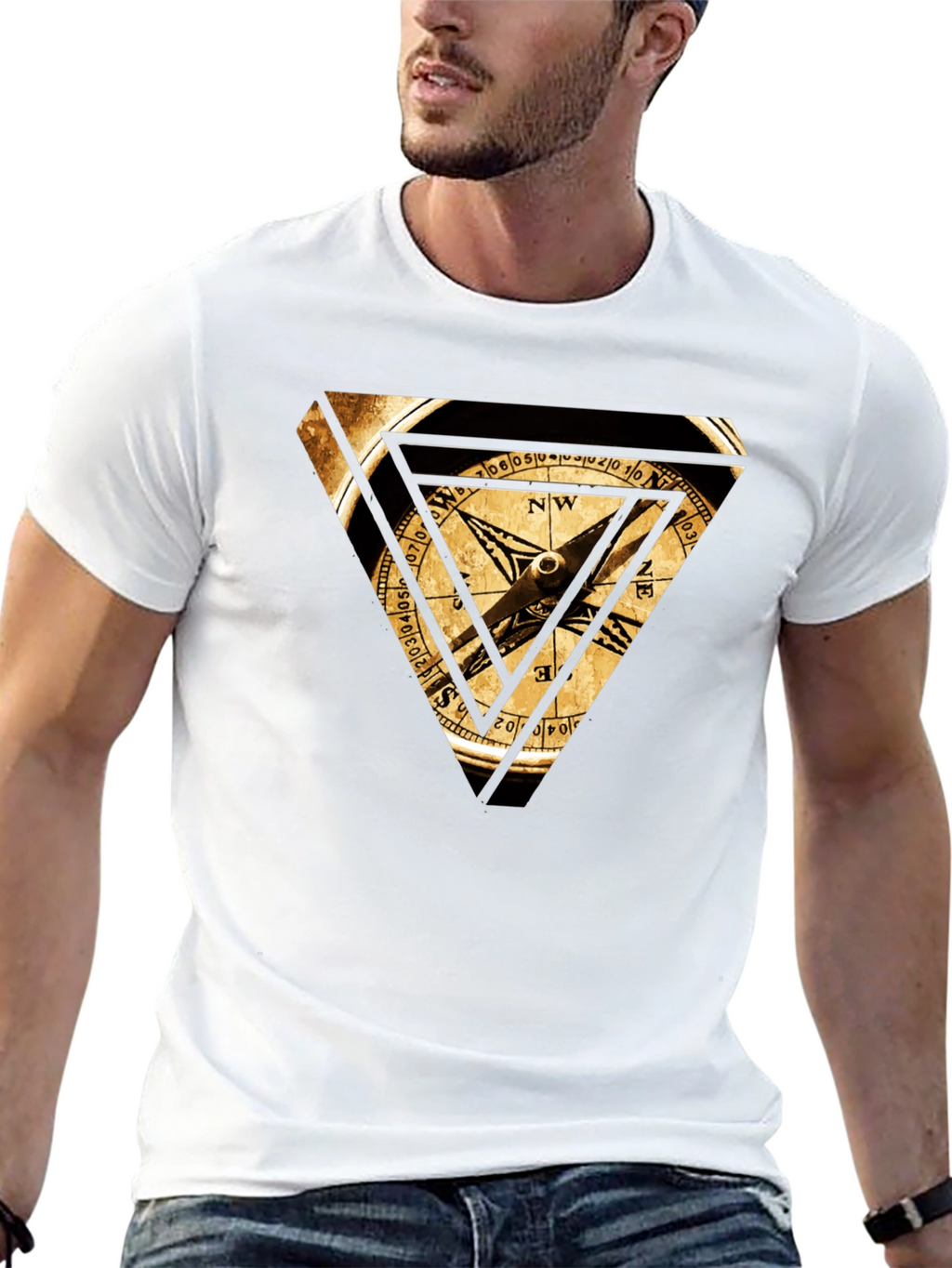 Compass Triangle Graphic Tee - Black Cotton Blend