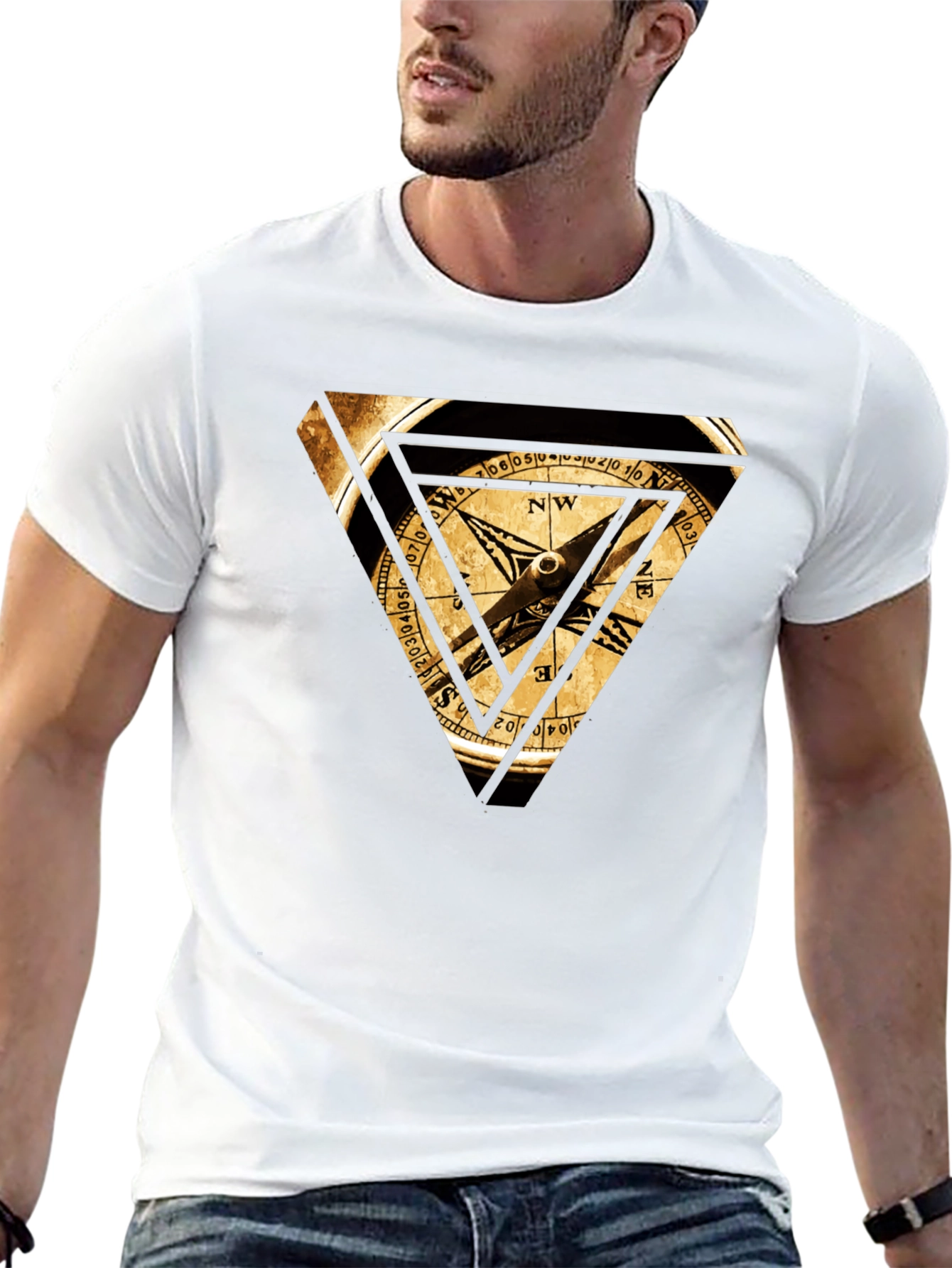 Compass Triangle Graphic Tee - Black Cotton Blend