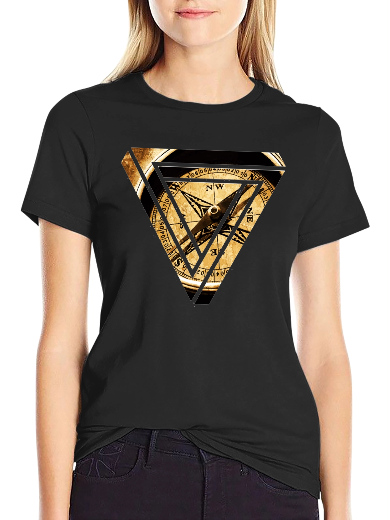 Compass Triangle Graphic Tee - Black Cotton Blend