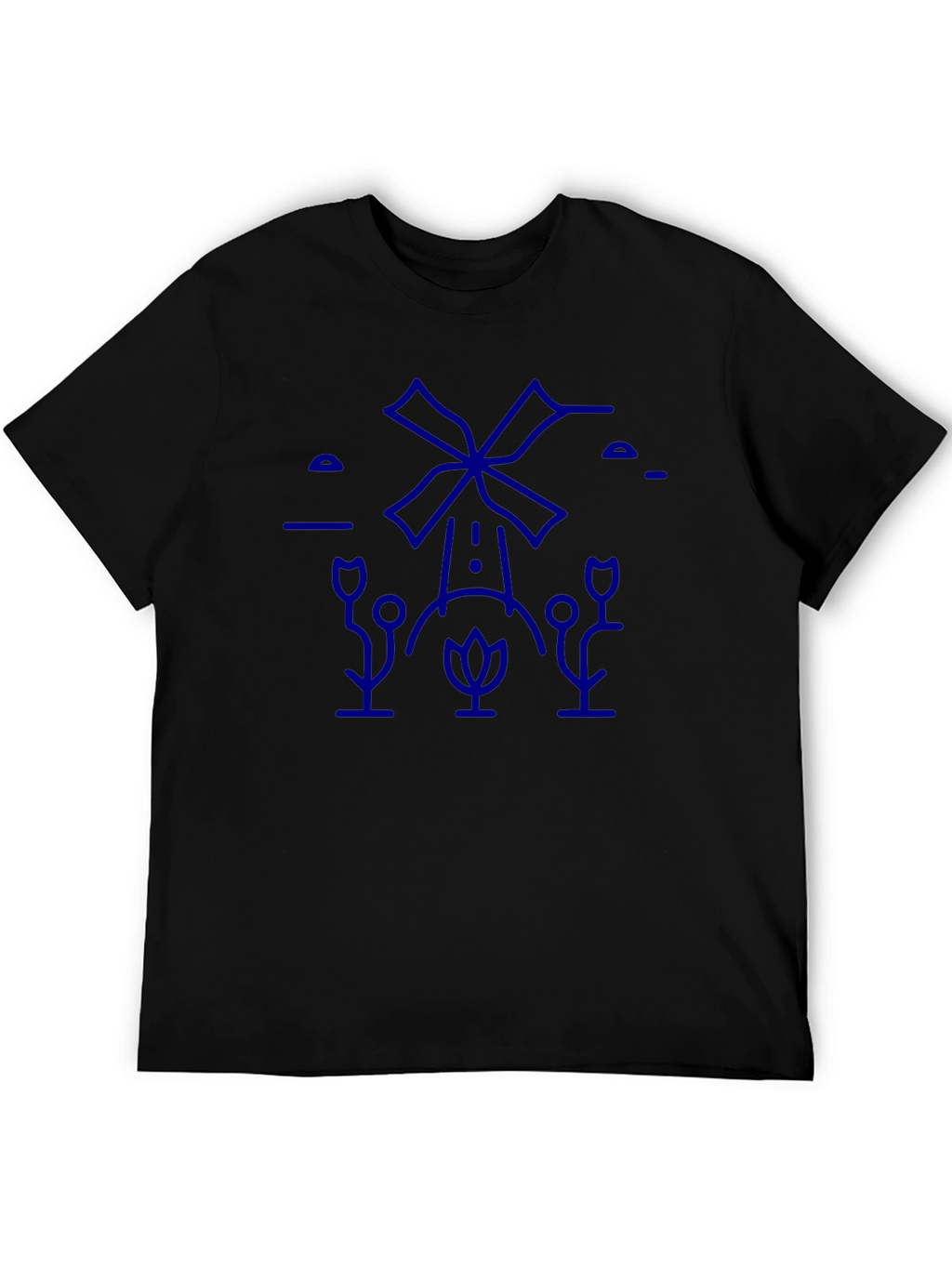 Black T-Shirt with Blue Windmill Graphic