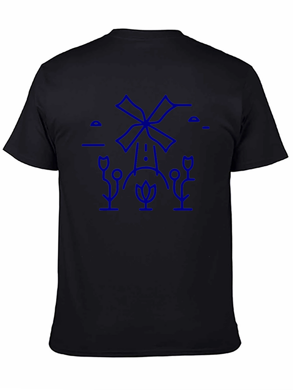 Black T-Shirt with Blue Windmill Graphic