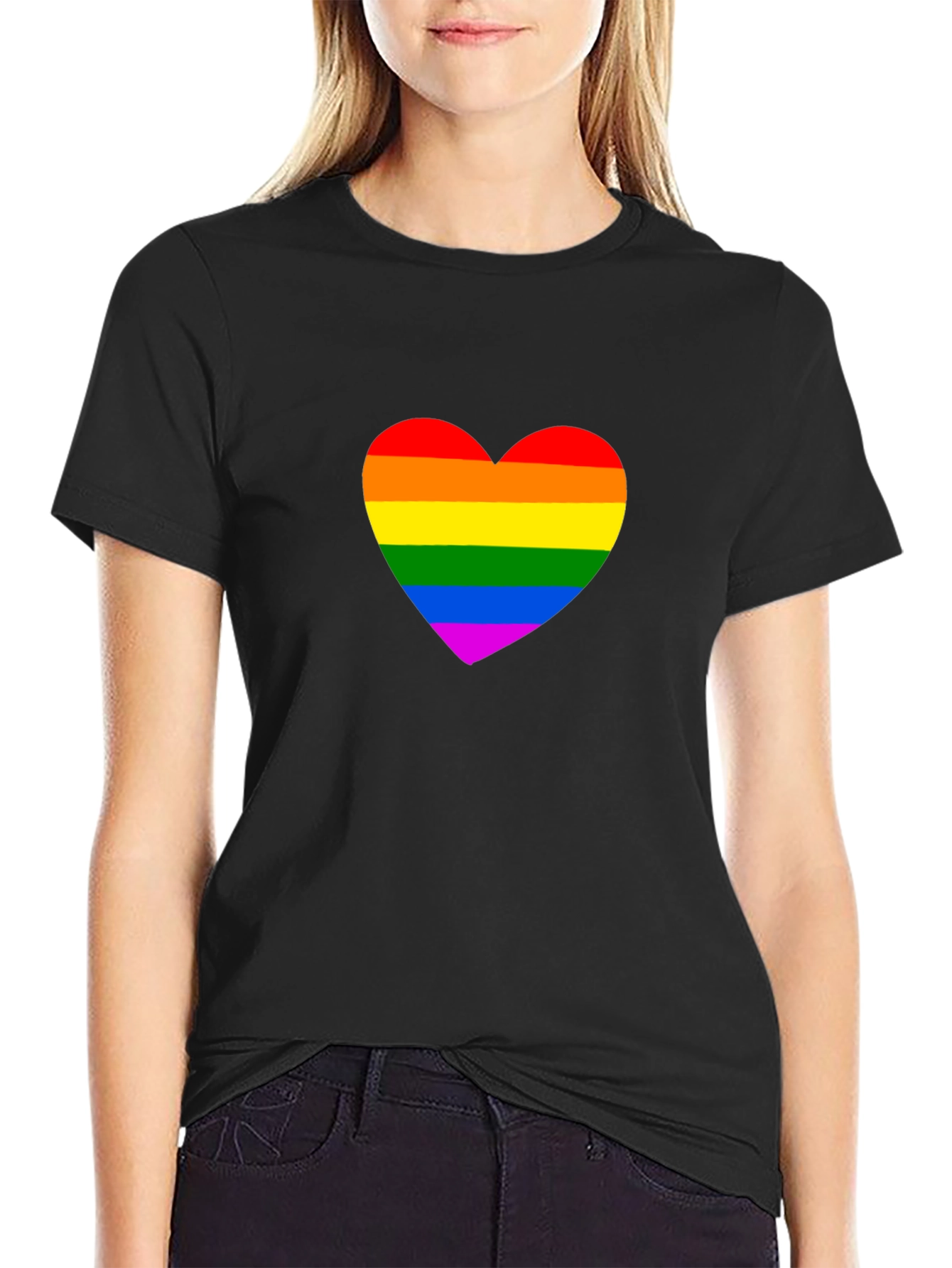 Rainbow Heart Graphic Black T-Shirt
