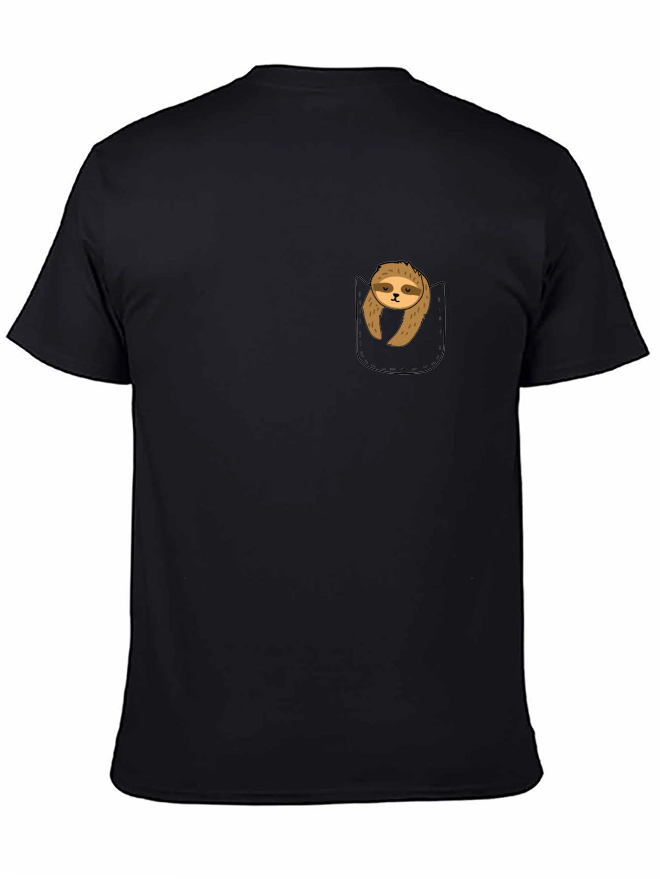 Sloth in Pocket Graphic Tee - Comfy Black T-Shirt