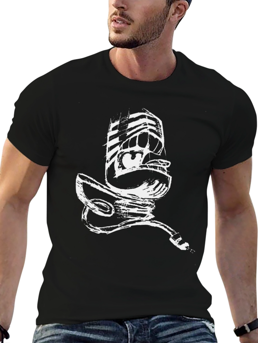 Abstract Microphone Graphic Print T-Shirt