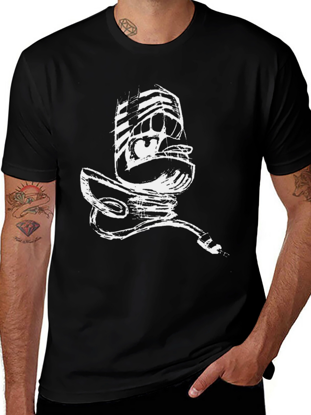 Abstract Microphone Graphic Print T-Shirt